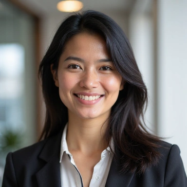 Professional photo of the nutritionist, a friendly Indonesian woman smiling confidently