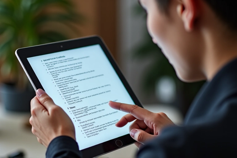 Person reading terms and conditions on a tablet